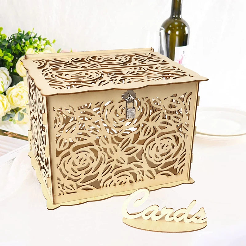 Gold Floral Locking Wedding Card Box
