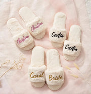 Personalized Fluffy Slippers For the Wedding Party