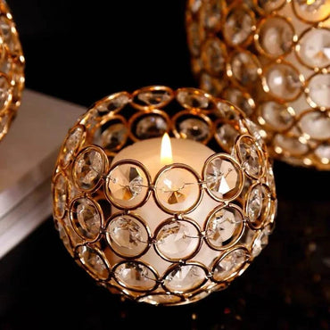 Gold Crystal Candle Holder for Wedding Centerpiece Tealight Candlestic