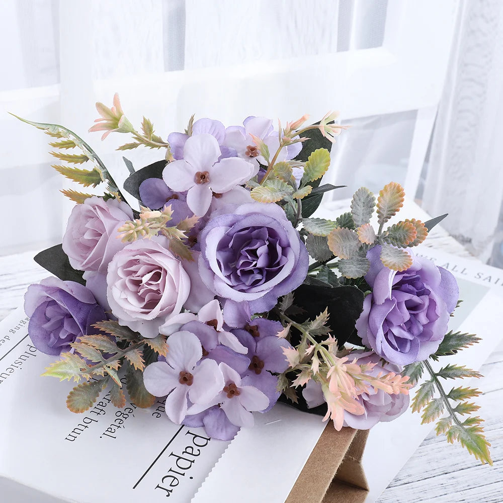 Beautiful Roses Autumn Artificial Flowers Silk Peony Hydrangea Big Bri