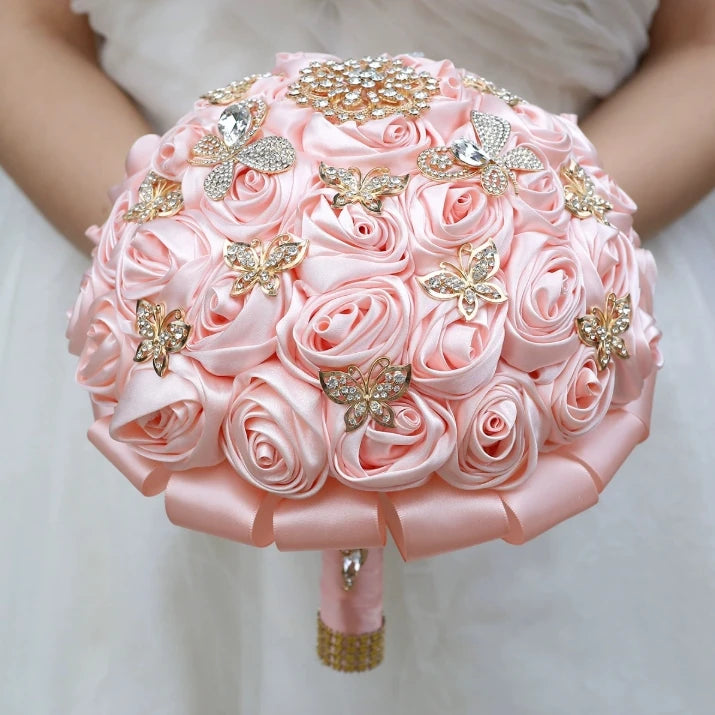 Pink Crystal Bridal Rose Bouquet