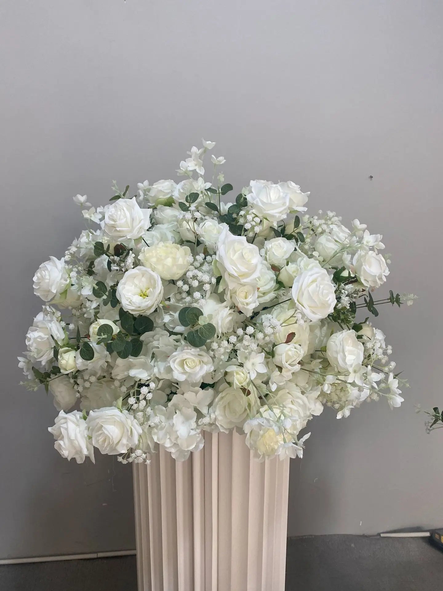 Elegant White Rose and Baby's Breath Flower Ball Decor