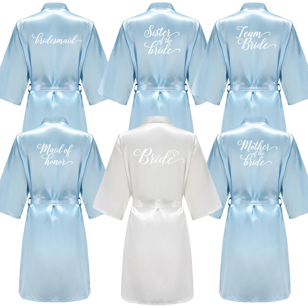 Light Blue Women's Satin Robe for the Wedding Party