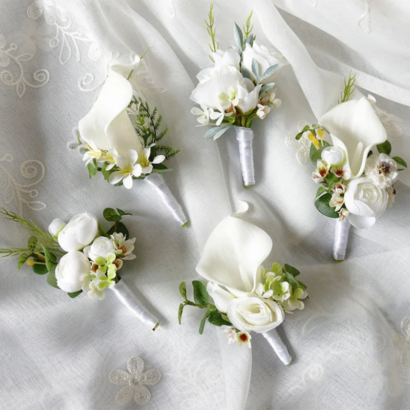 White Wedding Corsage Boutonniere