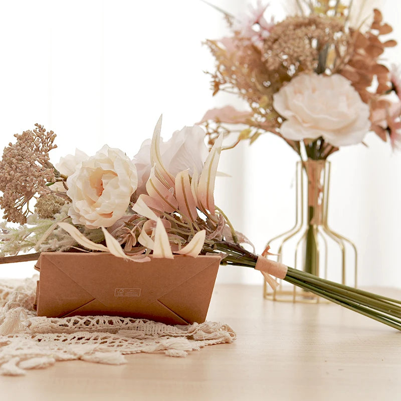 Wedding Decoration Artificial Flowers Rose Peony Pampas Bride Bouquet 