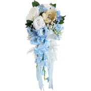 Blue and Tan Cascading Bridal Bouquet