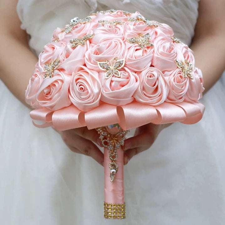 Pink Crystal Bridal Rose Bouquet