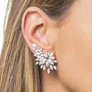 Crystal Leaf Bridal Statement Earrings – Marquise Rhinestone Wedding Jewelry
