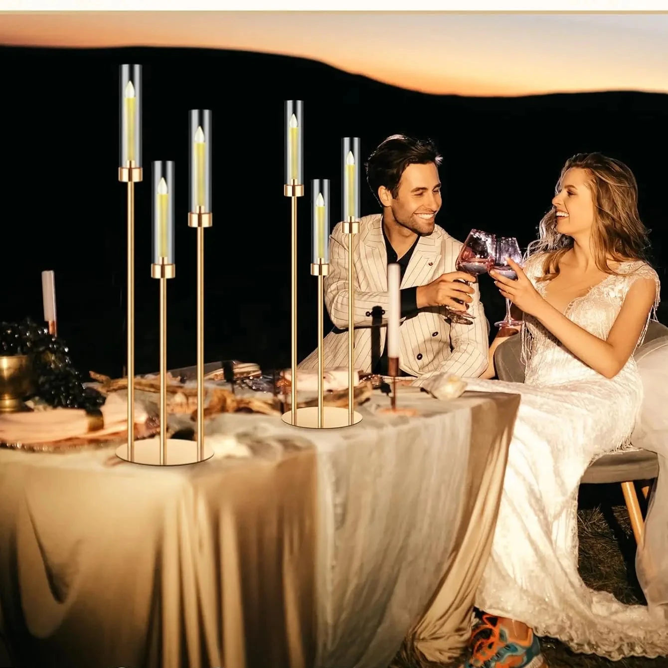 Gold Glass Candle Holder Set, 8 Pieces