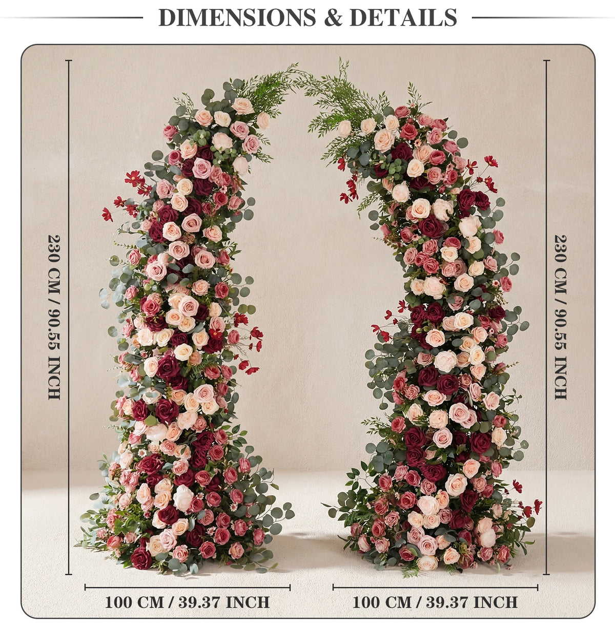 Romantic Rose & Eucalyptus Wedding Arch Floral Arrangement