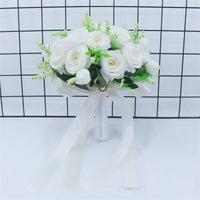 Bridal Bridesmaid Wedding Bouquet White Silk Flowers Roses Handmade  A