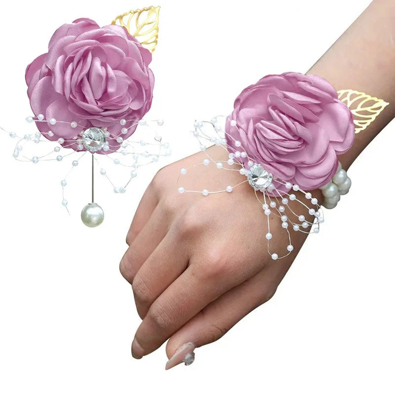 Pearl Silver Leaf Wrist Corsage