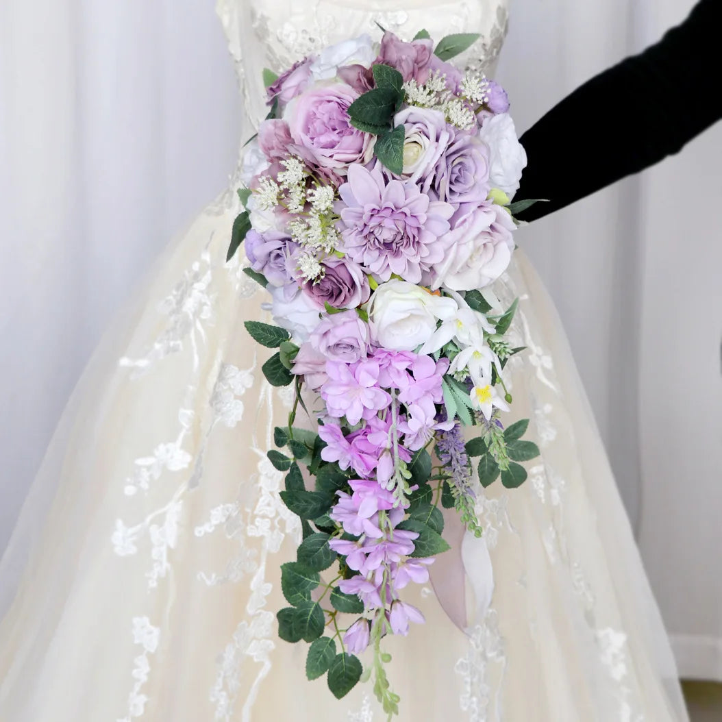 Purple Cascading Bridal Rose Bouquet