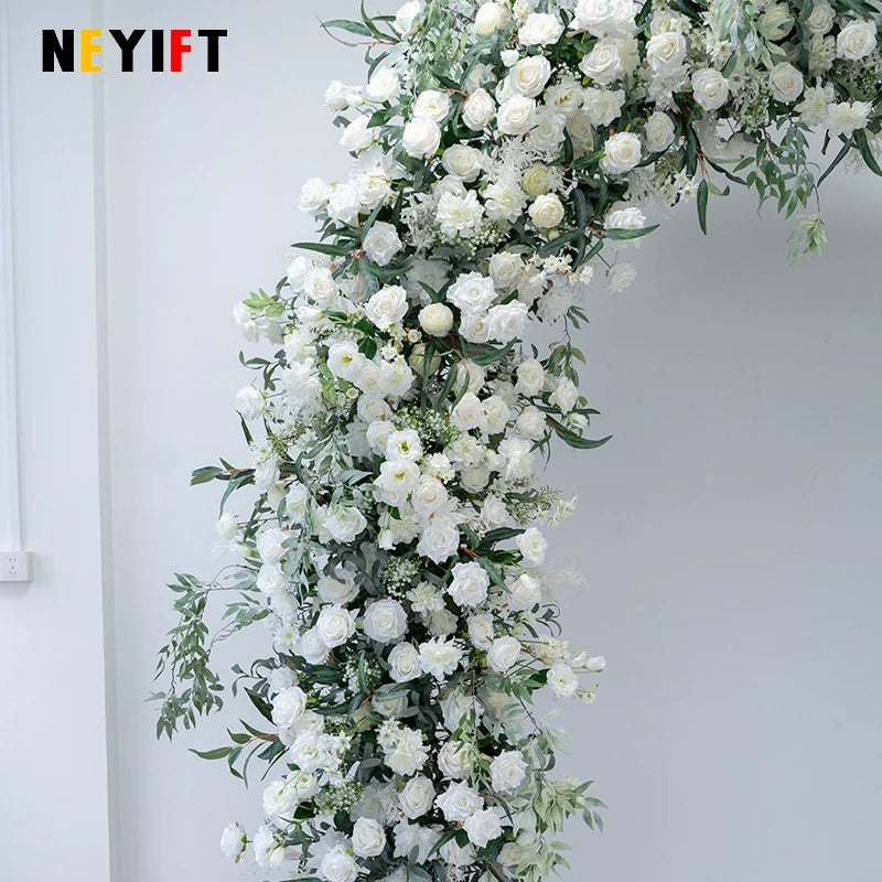 Green Olive Leaves White Rose Peony Flower Arrangement