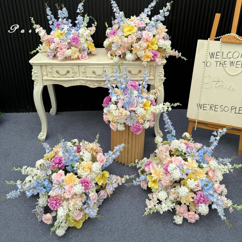 Dusty Blue and Yellow Pedestal Centerpieces
