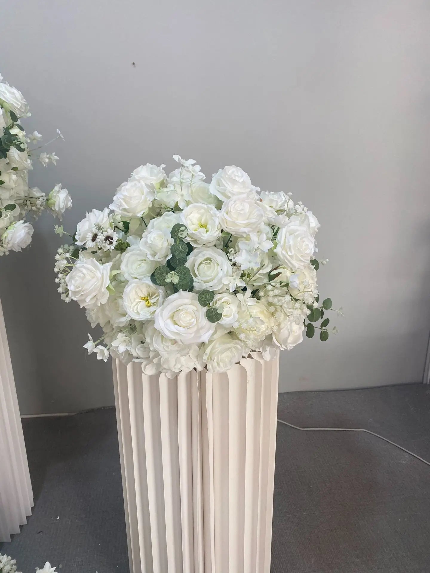 Elegant White Rose and Baby's Breath Flower Ball Decor