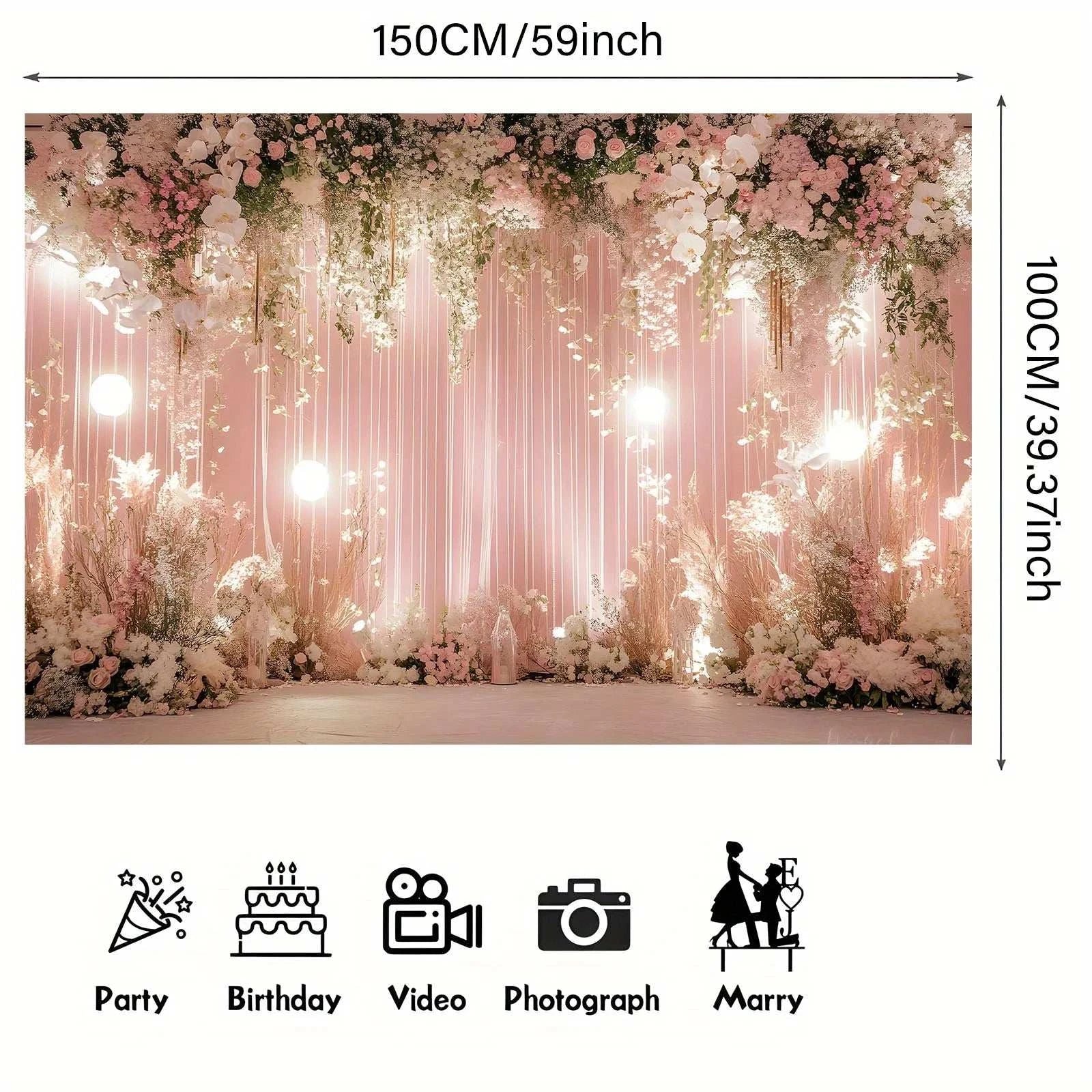 Pink Pink Flower Lantern Wedding - Elegant Photo Wall with White and P