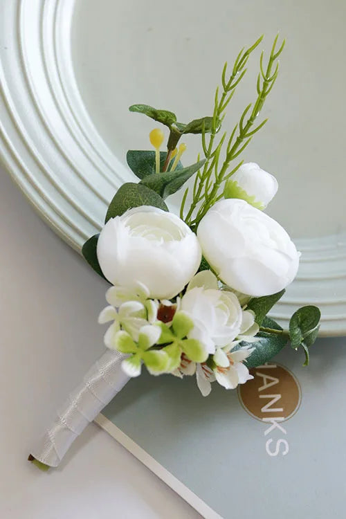 White Wedding Corsage Boutonniere