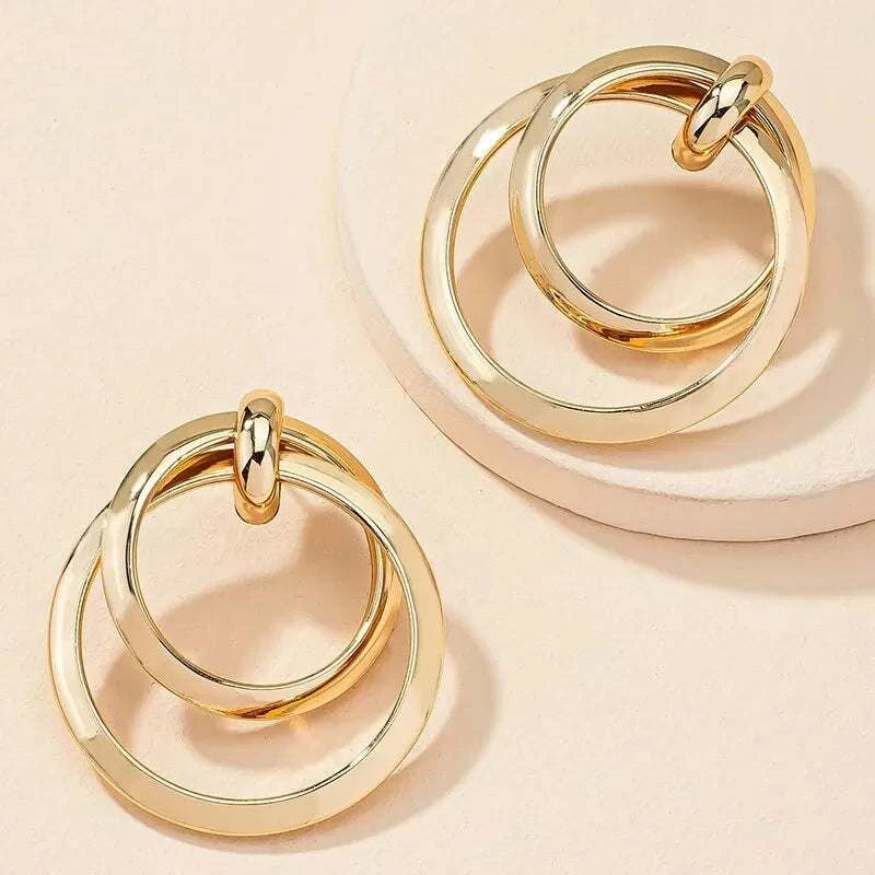 Gold Color Twisted Big Hoop Earrings For Women Night Club Party Girls 