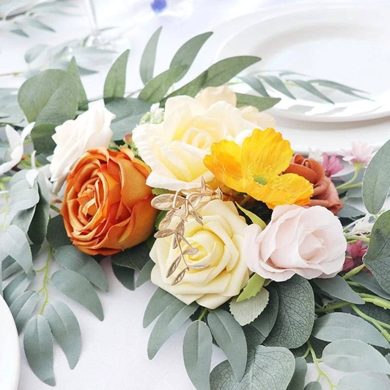 Rustic Terracotta Floral Rattan Garland Decor