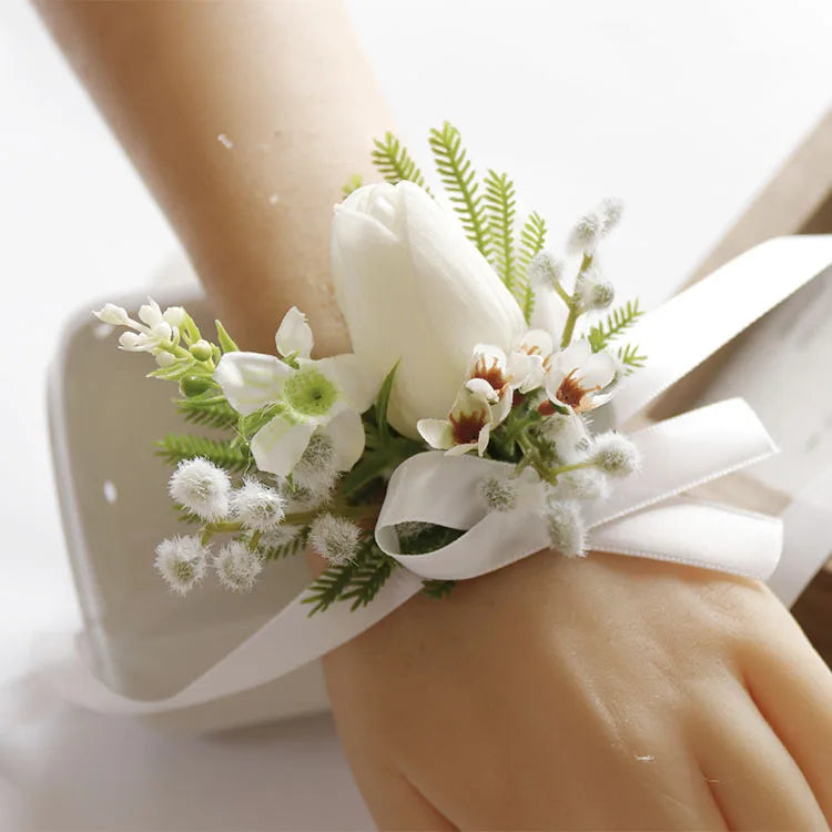 White Wedding Corsage Boutonniere