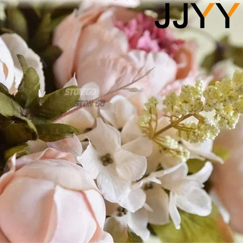 Artificial Flower Bouquet 13 Heads European Peony Silk Flowers Plastic
