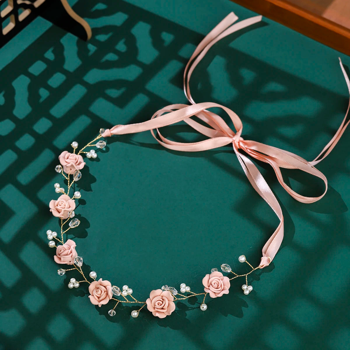 Elegant Rose Pearl Hair Headband