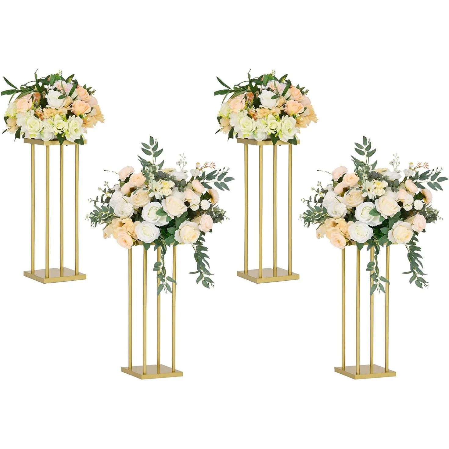 Gold Flower Pedestal Stand Set, Pack of 4