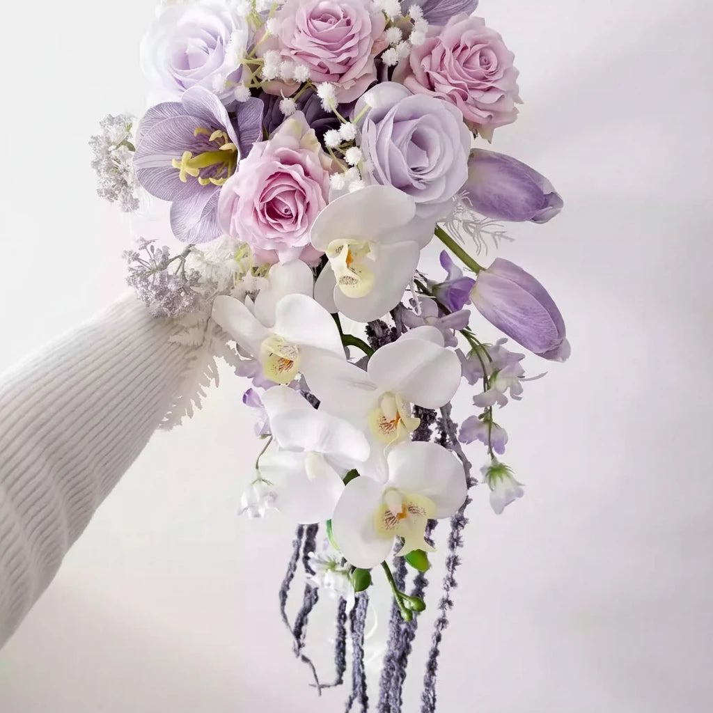 Purple Pink Cascading Bridal Bouquet