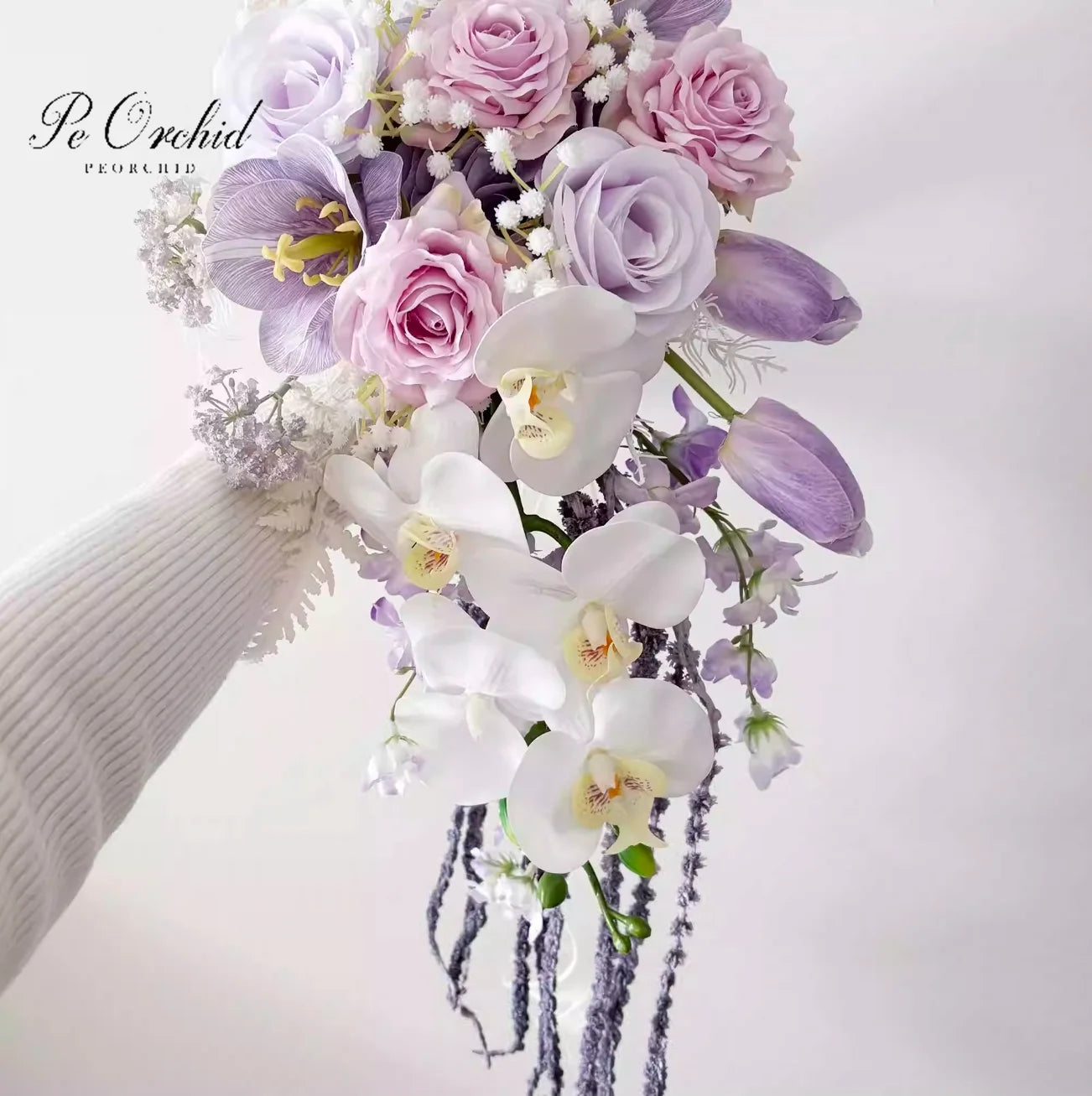 Purple Pink Cascading Bridal Bouquet
