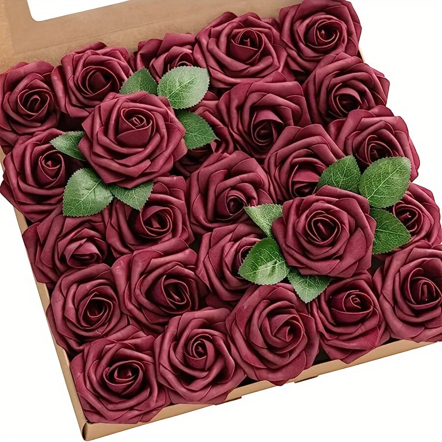 25PCS Artificial Foam Roses with Stems | DIY Wedding Bouquet & Centerpiece Flowers