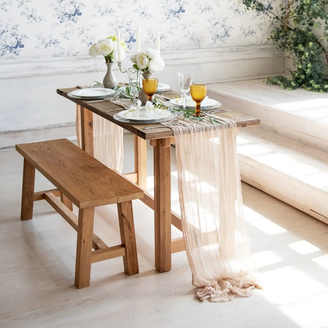 Soft Gauze Rustic Setting Table Runner and Napkin Set