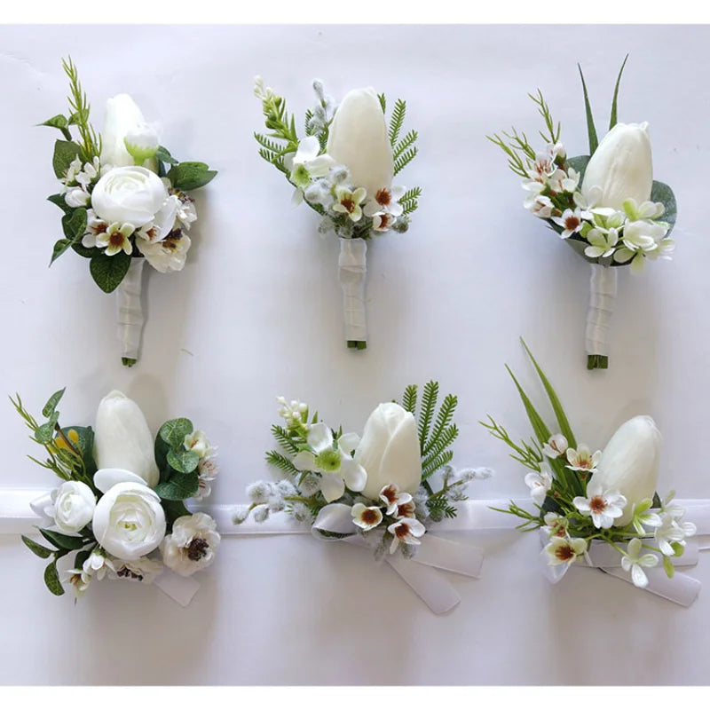White Wedding Corsage Boutonniere
