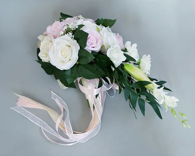 Cascading Silk Rose Bridal Bouquet