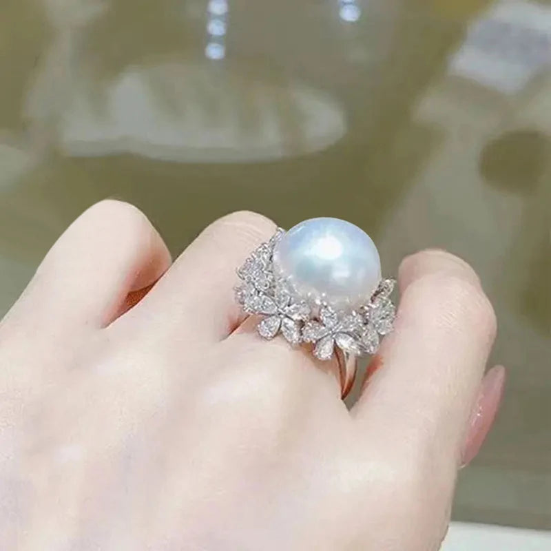 Crystal Floral Pearl Statement Ring