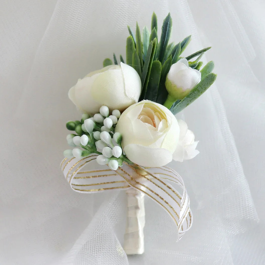 6PCS Camellia Wedding Boutonnieres
