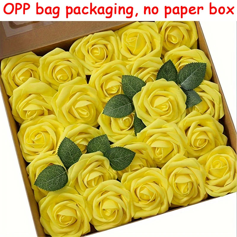 25pcs Artificial Flowers, Fake Flowers Roses W/stem For DIY Wedding Bo