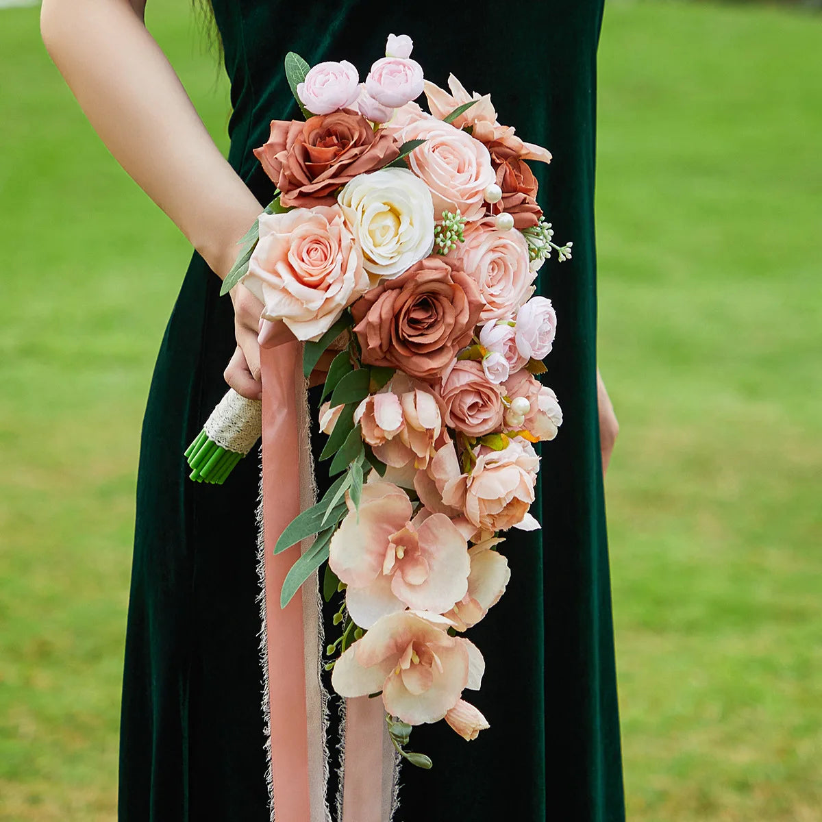 Champagne Vintage Cascading Bridal Bouquet