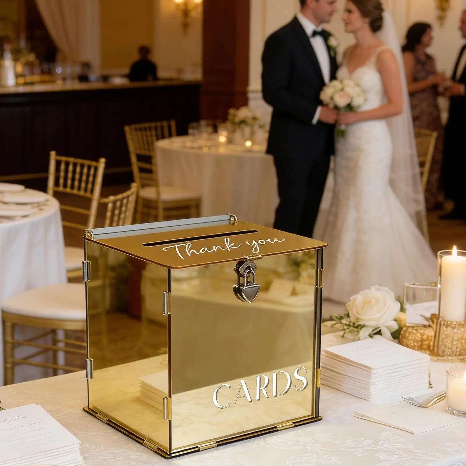 Gold Acrylic Wedding Card Box with Lock  
Gold Mirror Acrylic