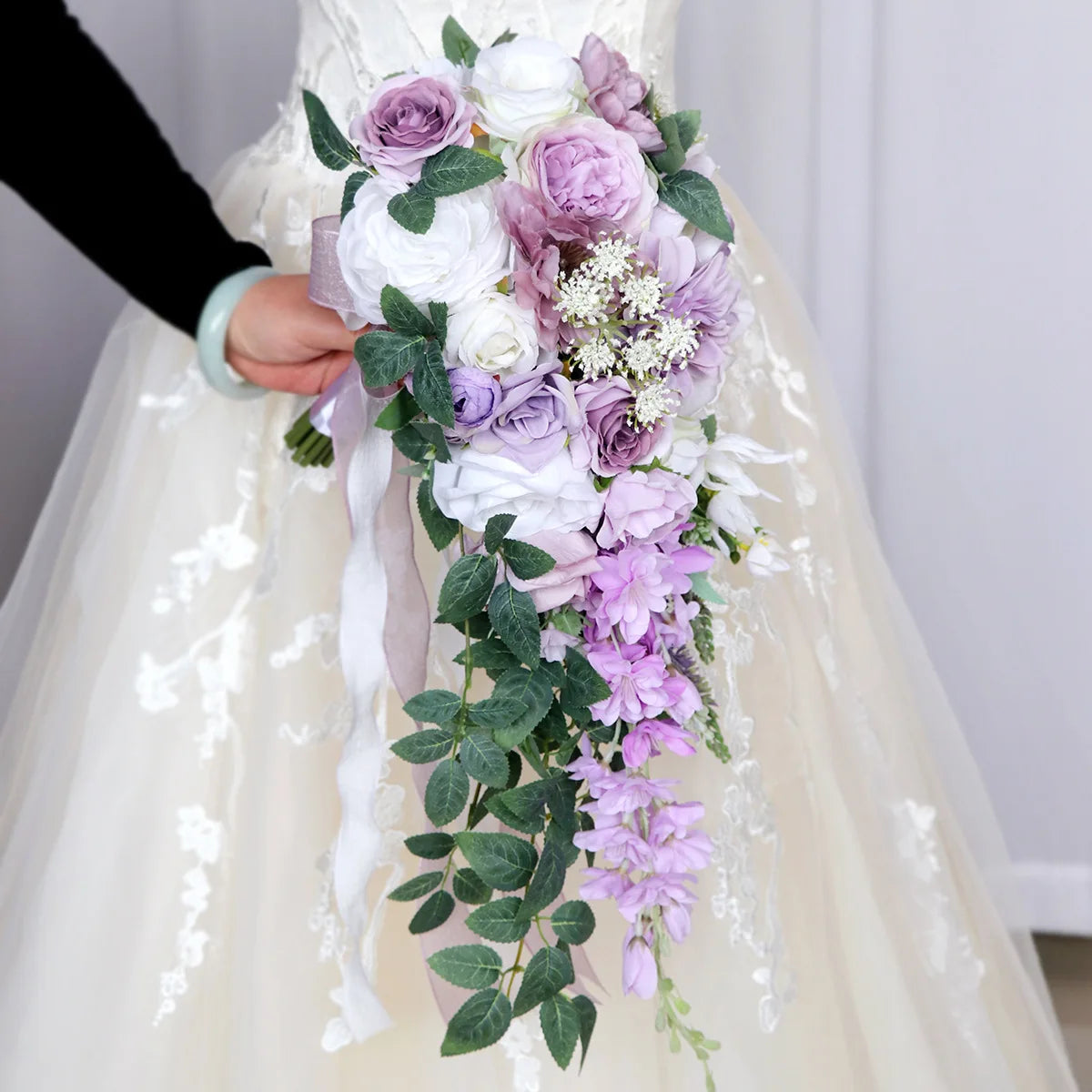 Purple Cascading Bridal Rose Bouquet