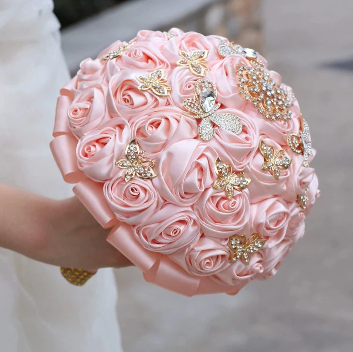Pink Crystal Bridal Rose Bouquet
