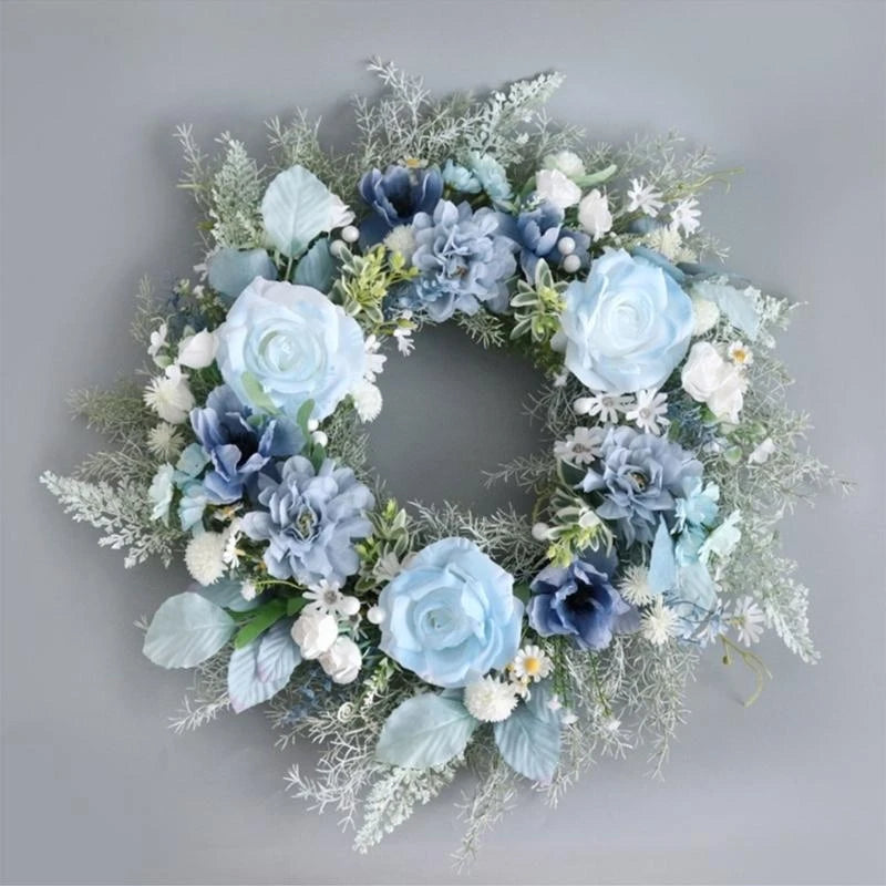 Blue Rose Floral Door Wreath