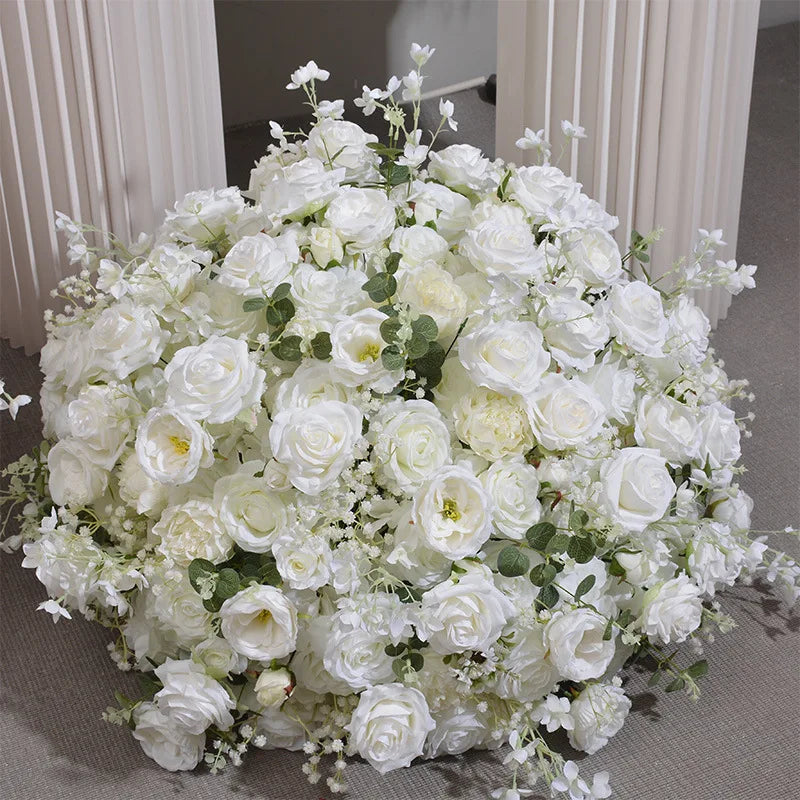 Elegant White Rose and Baby's Breath Flower Ball Decor