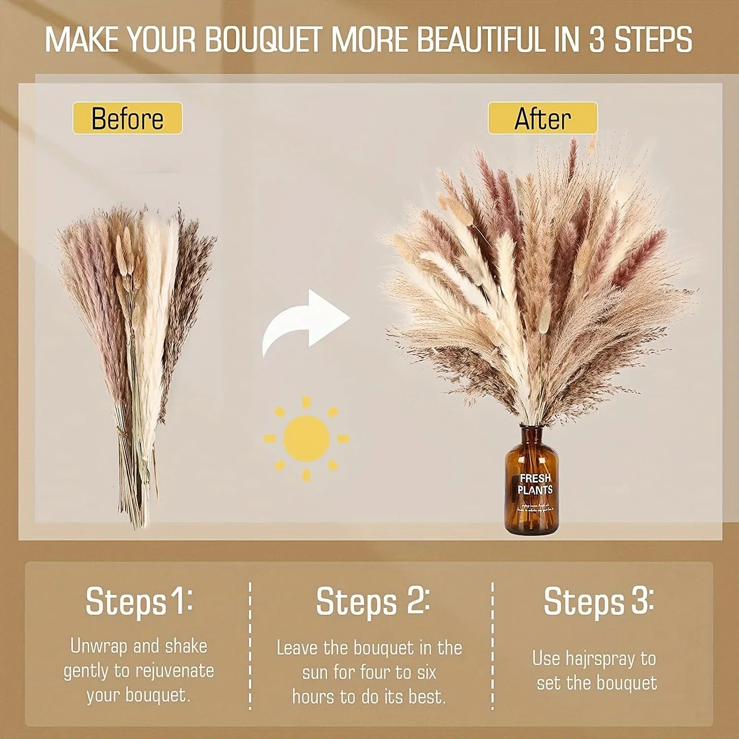 105pcs Natural Dried Flowers Pampas Floral Bouquet Boho Country Home D