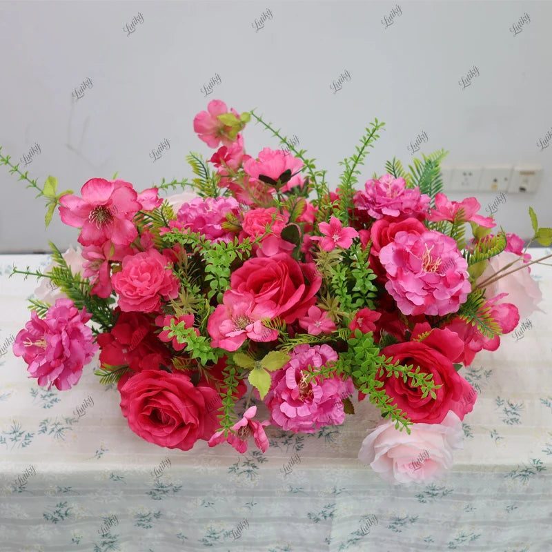Rose Flower Row Wedding Table Runner Decoration
