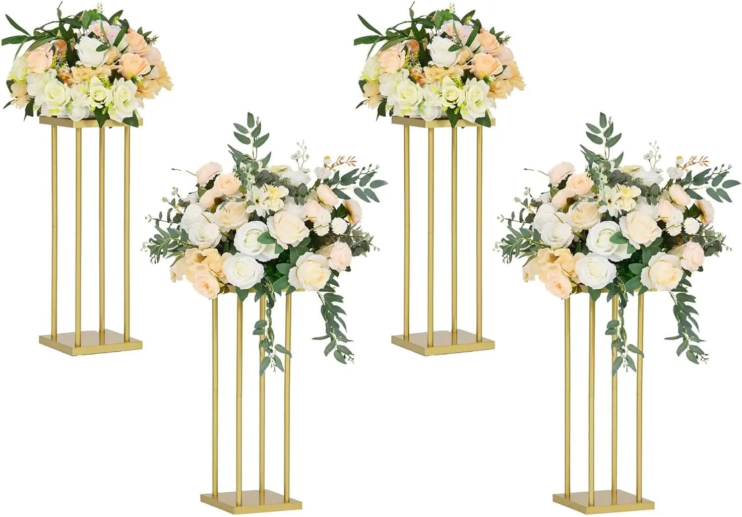 Gold Flower Pedestal Stand Set, Pack of 4