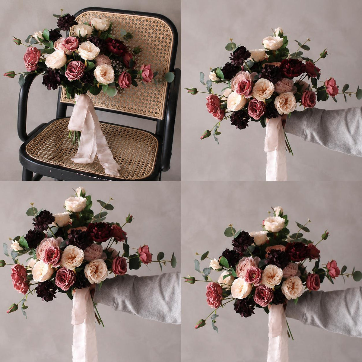 Romantic Blush & Burgundy Garden Rose Bridal Bouquet