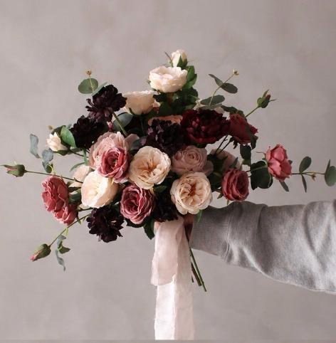 Romantic Blush & Burgundy Garden Rose Bridal Bouquet