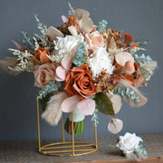 Terracotta Dream Bouquet & Boutonniere Set — Rust, Ivory & Blush Real Touch Florals